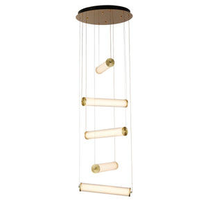 Clamp 5Lt LED Multi-Drop Pendant Gold Metal Clear & Opal