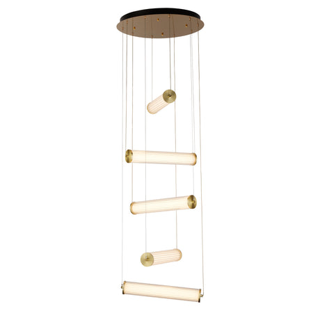 Clamp 5Lt LED Multi-Drop Pendant Gold Metal Clear & Opal