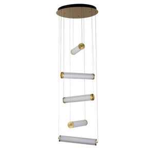 Searchlight Electric Clamp 5Lt LED Multi-Drop Pendant Gold Metal Clear & Opal 63125-5GO