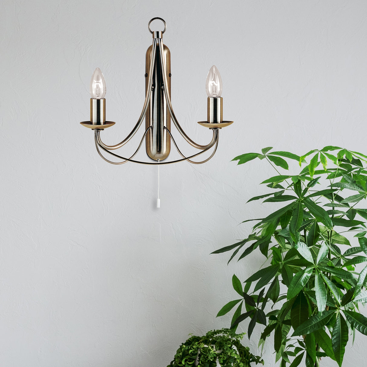 Searchlight Electric Maypole 2Lt Wall Light - Antique Brass Metal 6342-2AB
