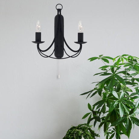 Searchlight Electric Maypole 2Lt Wall Light - Black Metal 6342-2BK