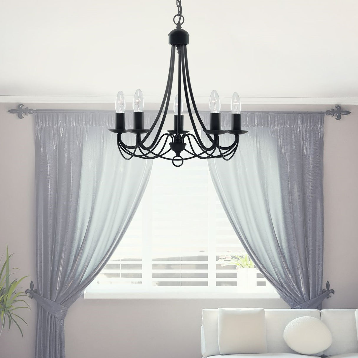 Searchlight Electric Maypole 5Lt Pendant - Black Metal 6345-5BK