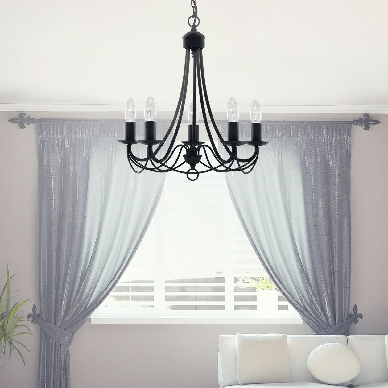 Searchlight Electric Maypole 5Lt Pendant - Black Metal 6345-5BK