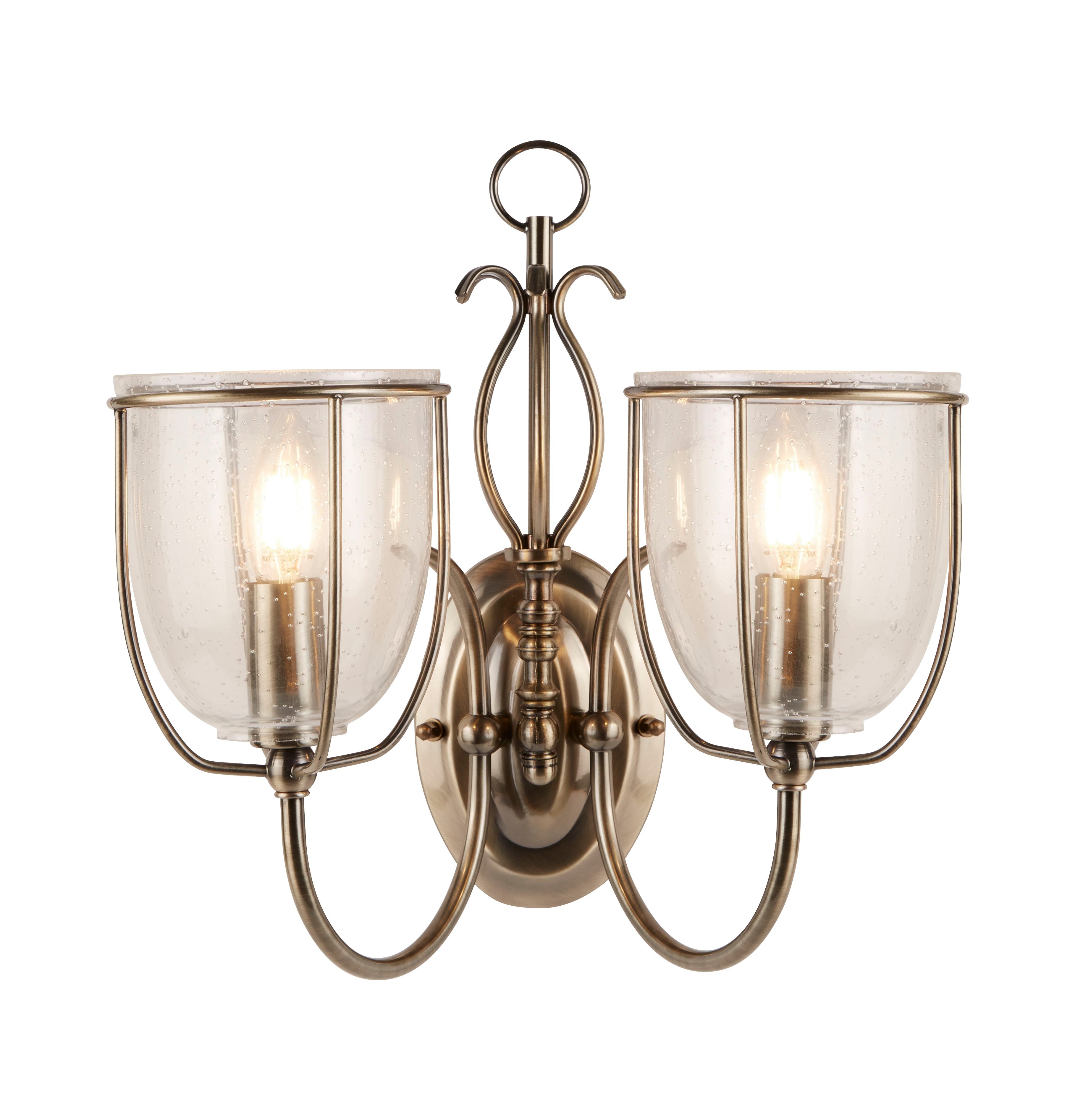 Silhouette 2Lt Wall Light - Antique Brass & Seeded Glass