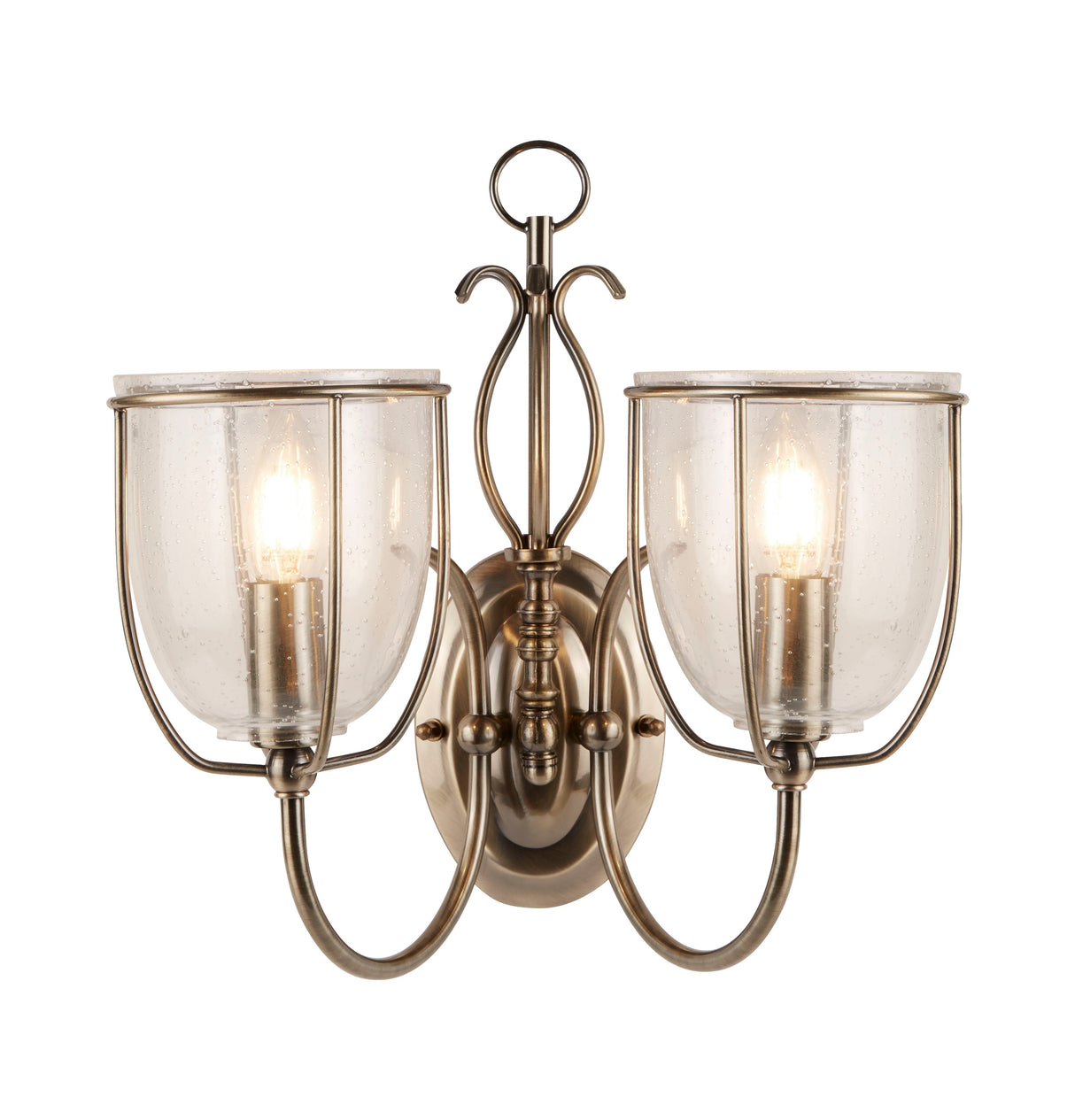 Silhouette 2Lt Wall Light - Antique Brass & Seeded Glass