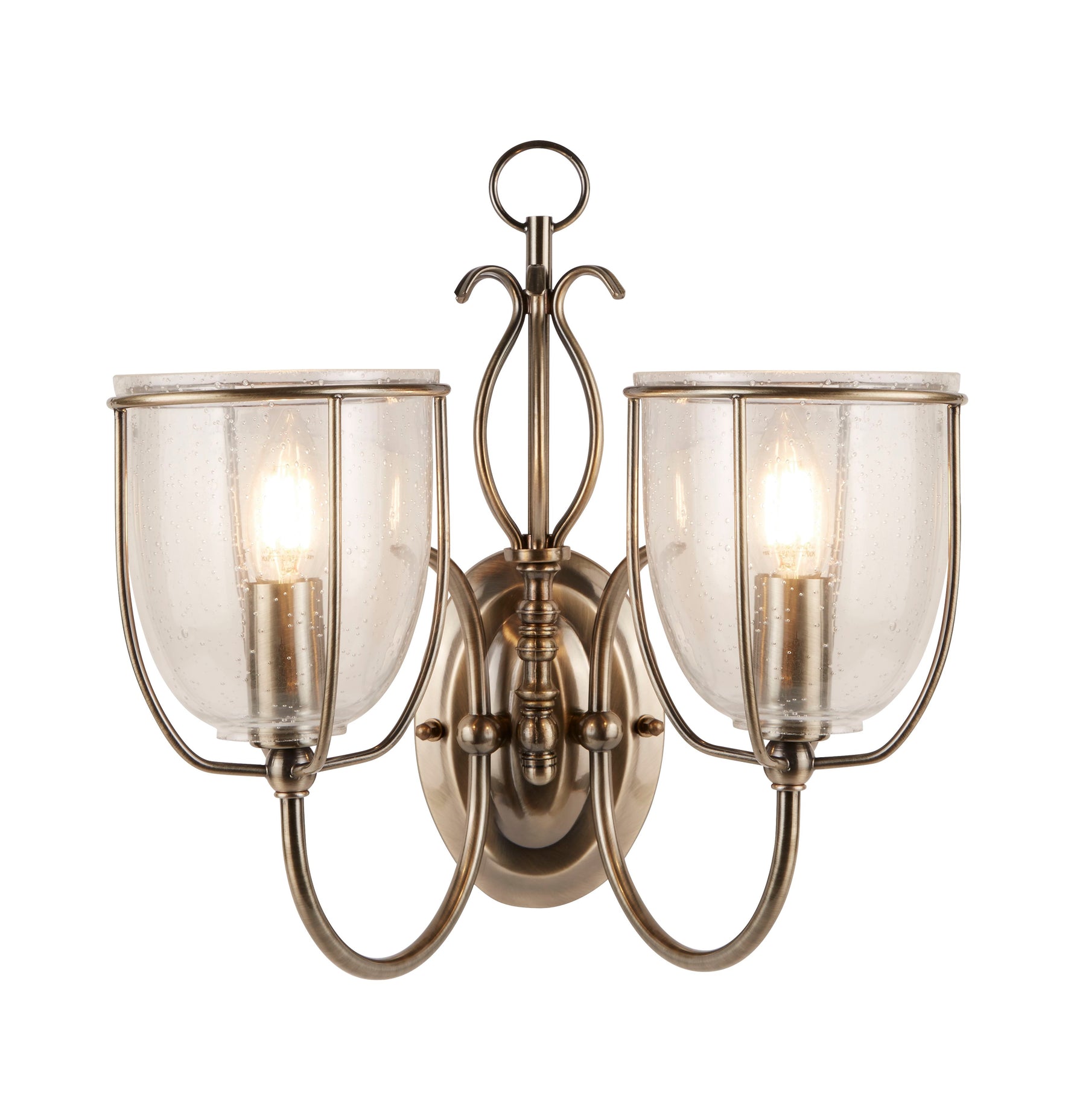 Silhouette 2Lt Wall Light - Antique Brass & Seeded Glass