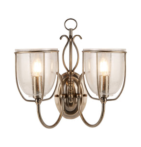 Silhouette 2Lt Wall Light - Antique Brass & Seeded Glass