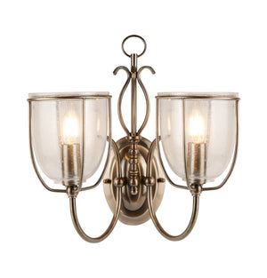 Silhouette 2Lt Wall Light - Antique Brass & Seeded Glass