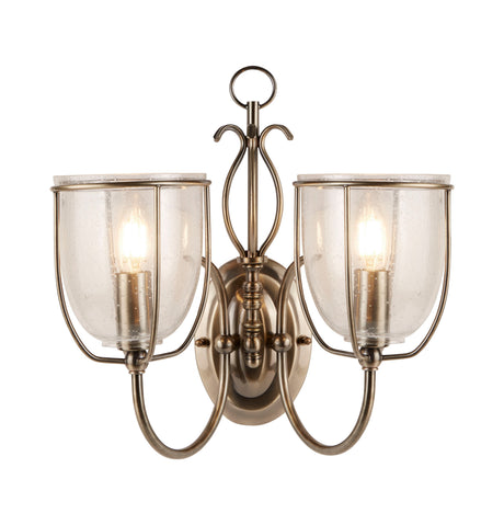 Silhouette 2Lt Wall Light - Antique Brass & Seeded Glass