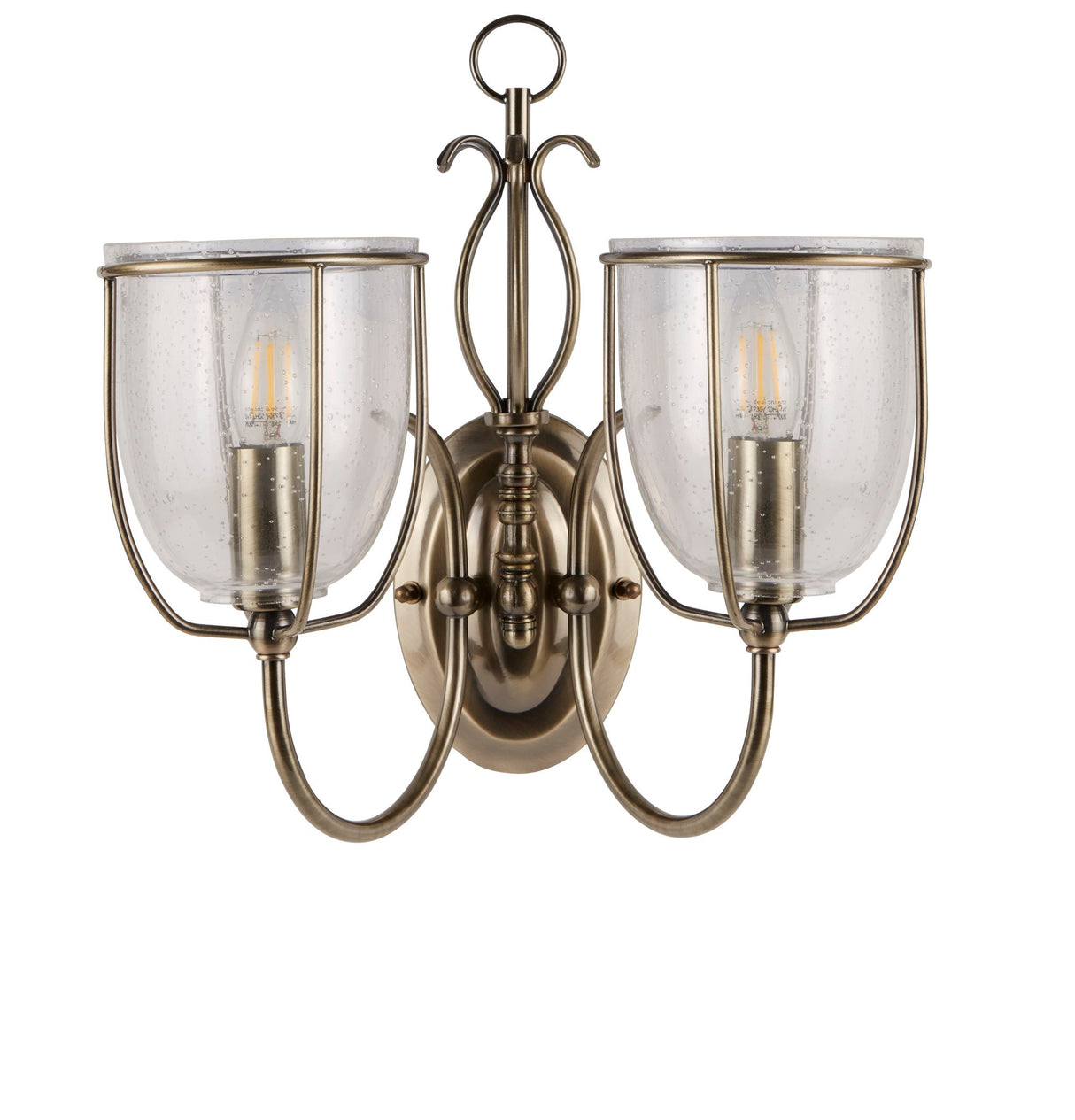Searchlight Electric Silhouette 2Lt Wall Light - Antique Brass & Seeded Glass 6352-2AB