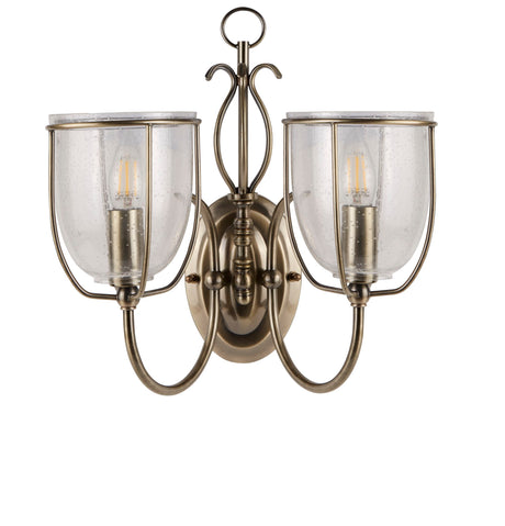 Searchlight Electric Silhouette 2Lt Wall Light - Antique Brass & Seeded Glass 6352-2AB