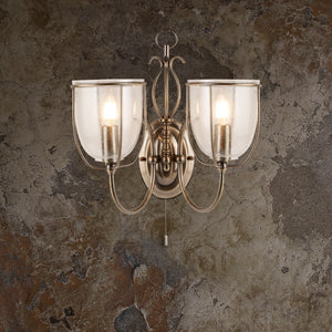 Searchlight Electric Silhouette 2Lt Wall Light - Antique Brass & Seeded Glass 6352-2AB