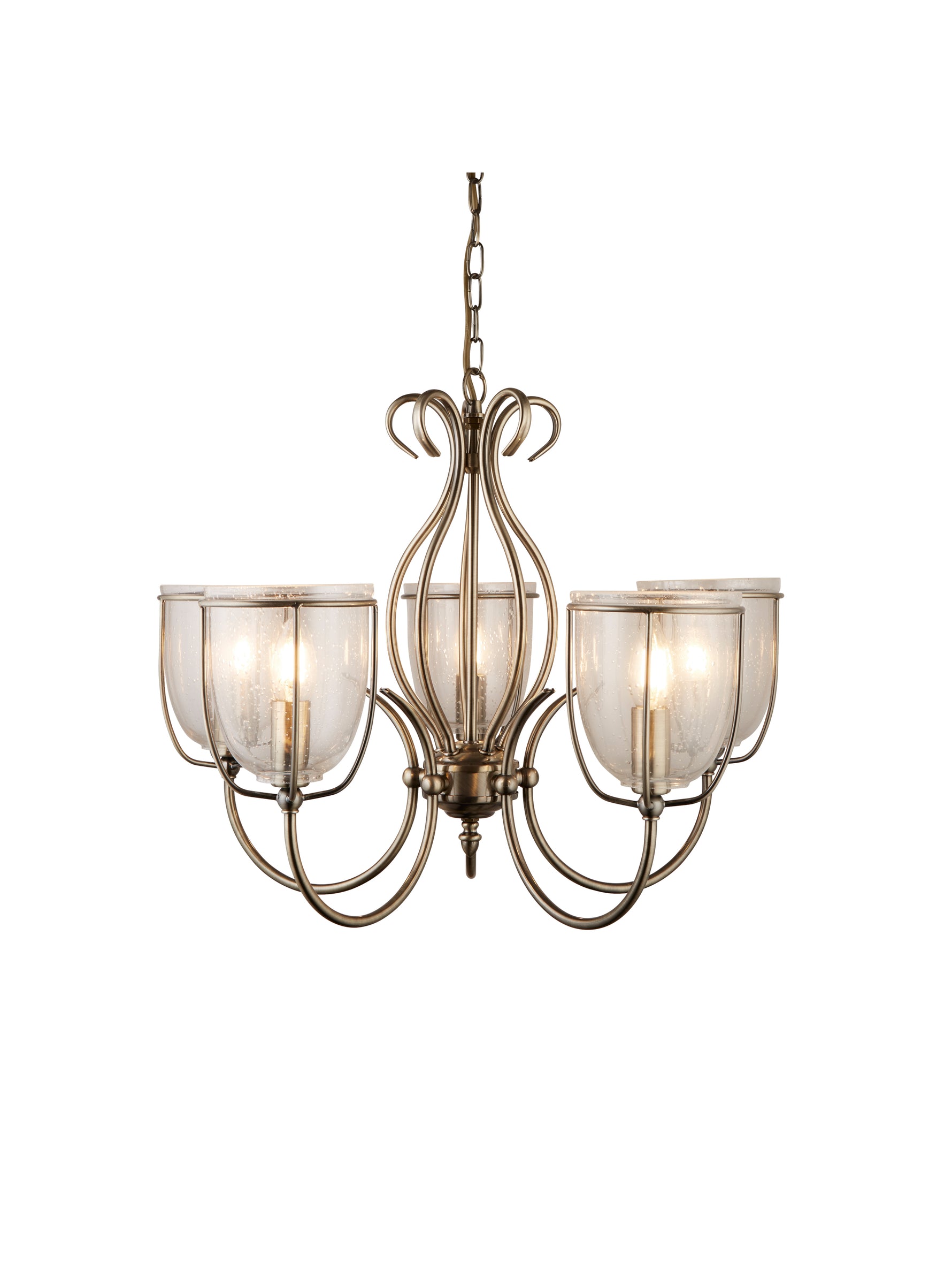 Silhouette 5Lt Pendant - Antique Brass Metal & Seeded Glass