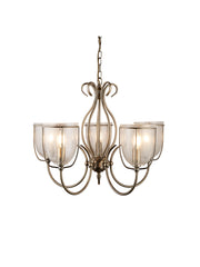 Silhouette 5Lt Pendant - Antique Brass Metal & Seeded Glass