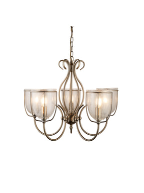 Silhouette 5Lt Pendant - Antique Brass Metal & Seeded Glass