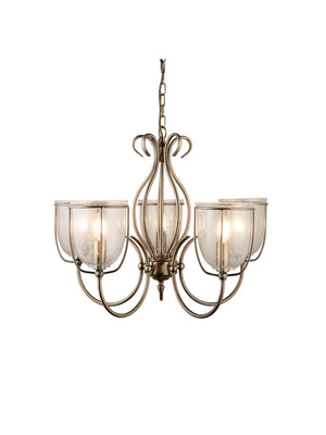 Silhouette 5Lt Pendant - Antique Brass Metal & Seeded Glass