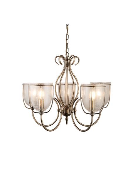 Silhouette 5Lt Pendant - Antique Brass Metal & Seeded Glass