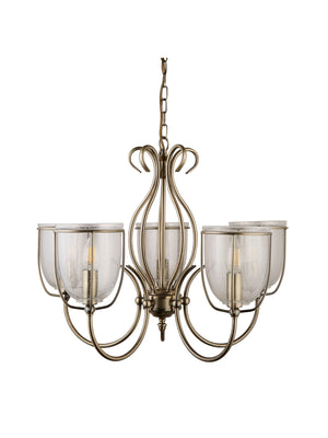 Searchlight Electric Silhouette 5Lt Pendant - Antique Brass Metal & Seeded Glass 6355-5AB