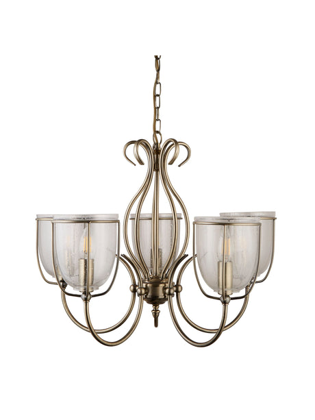 Searchlight Electric Silhouette 5Lt Pendant - Antique Brass Metal & Seeded Glass 6355-5AB