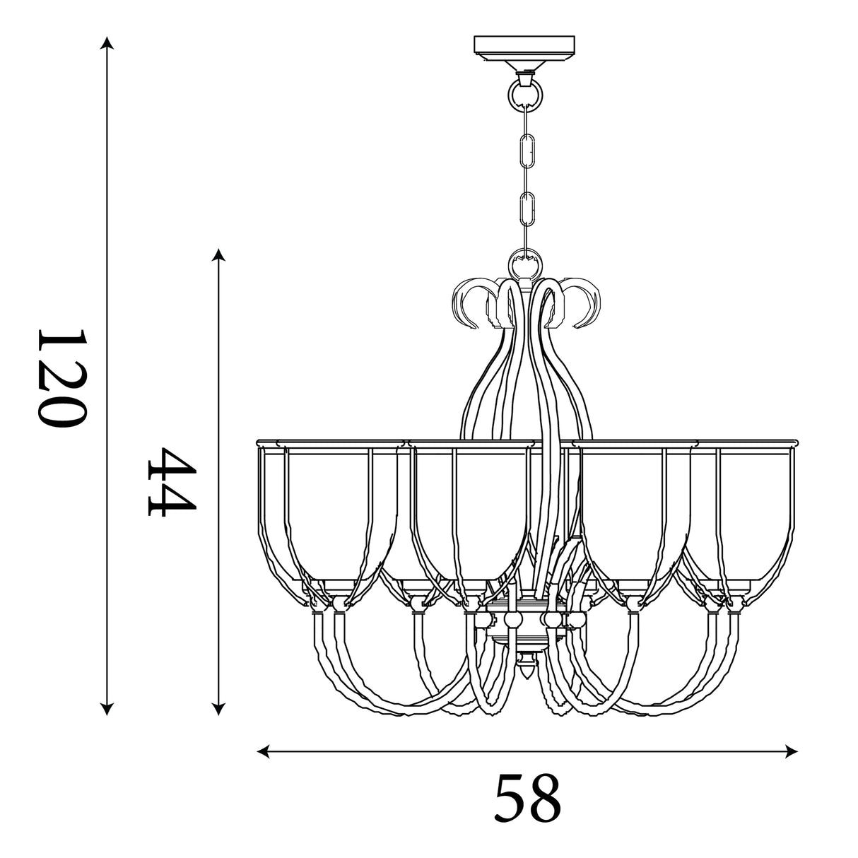 Searchlight Electric Silhouette 5Lt Pendant - Antique Brass Metal & Seeded Glass 6355-5AB
