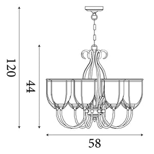 Searchlight Electric Silhouette 5Lt Pendant - Antique Brass Metal & Seeded Glass 6355-5AB
