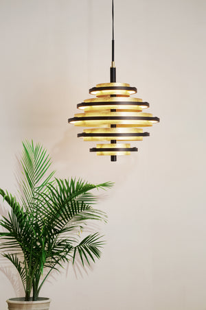 Searchlight Electric Hive 5Lt Pendant - Black Metal & Gold Leaf 6375-5BG
