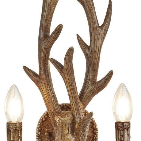 Searchlight Electric Stag 2Lt Wall Light - Brown Resin 6412-2BR