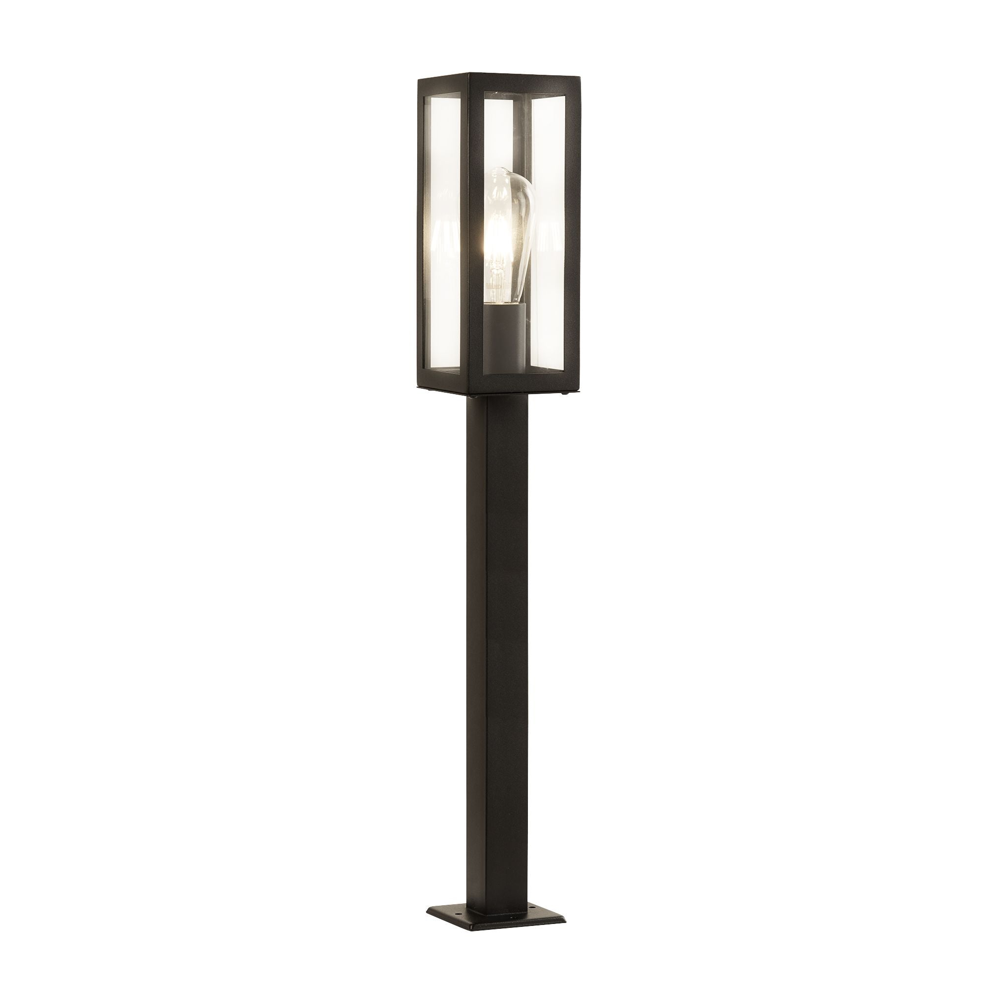 Box Outdoor Post - Black Metal & Clear Glass