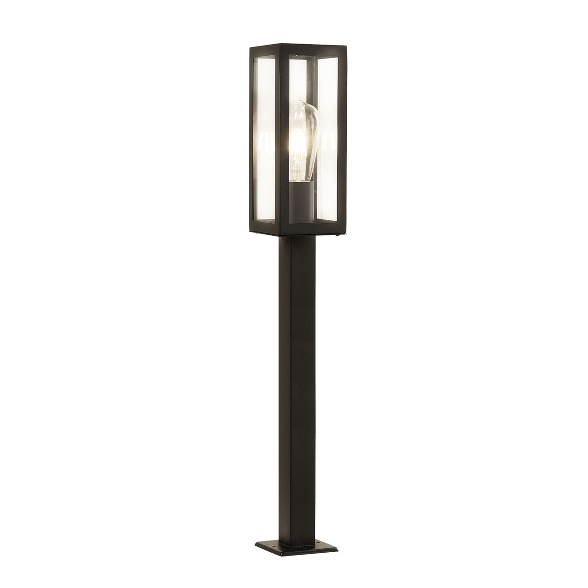 Box Outdoor Post - Black Metal & Clear Glass