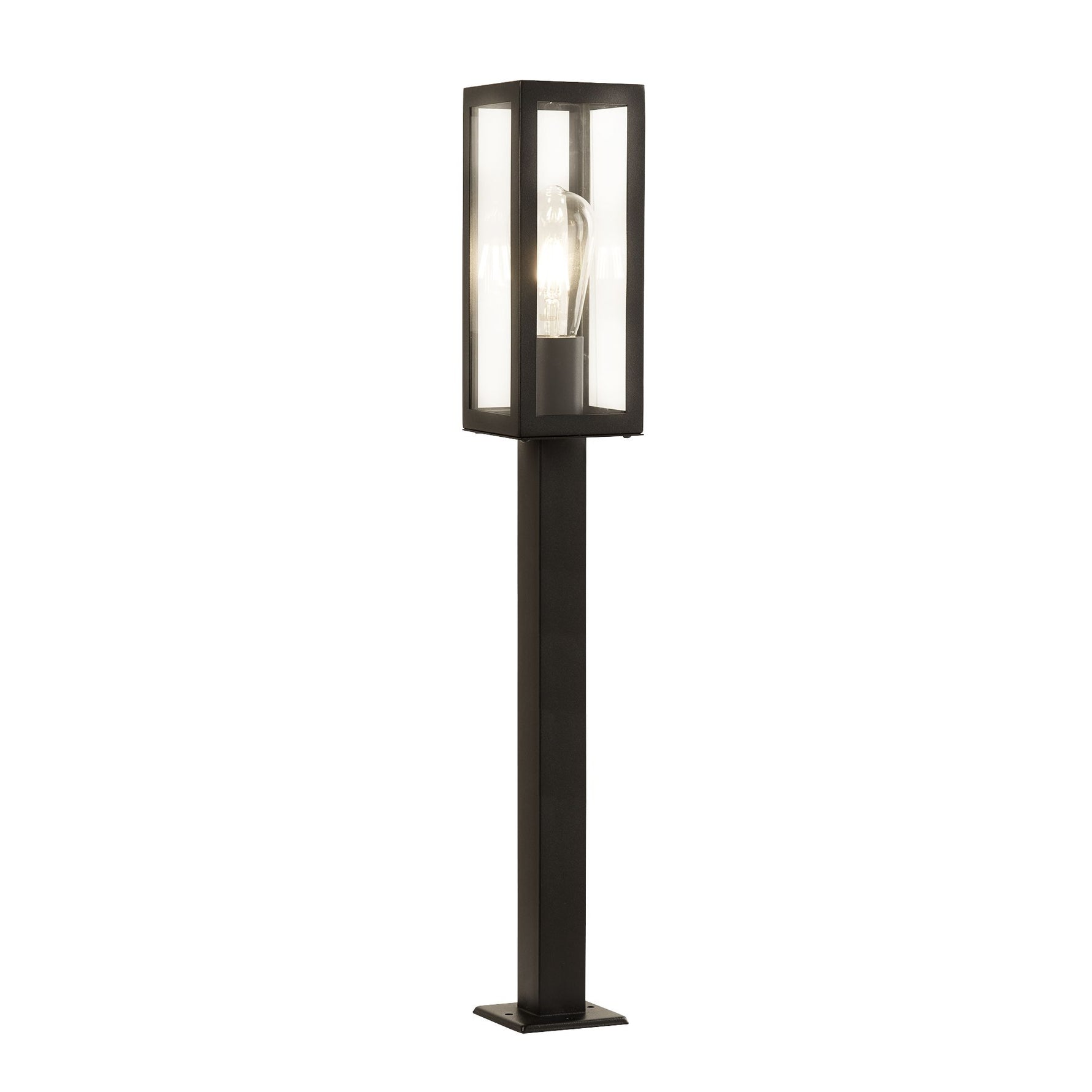 Box Outdoor Post - Black Metal & Clear Glass