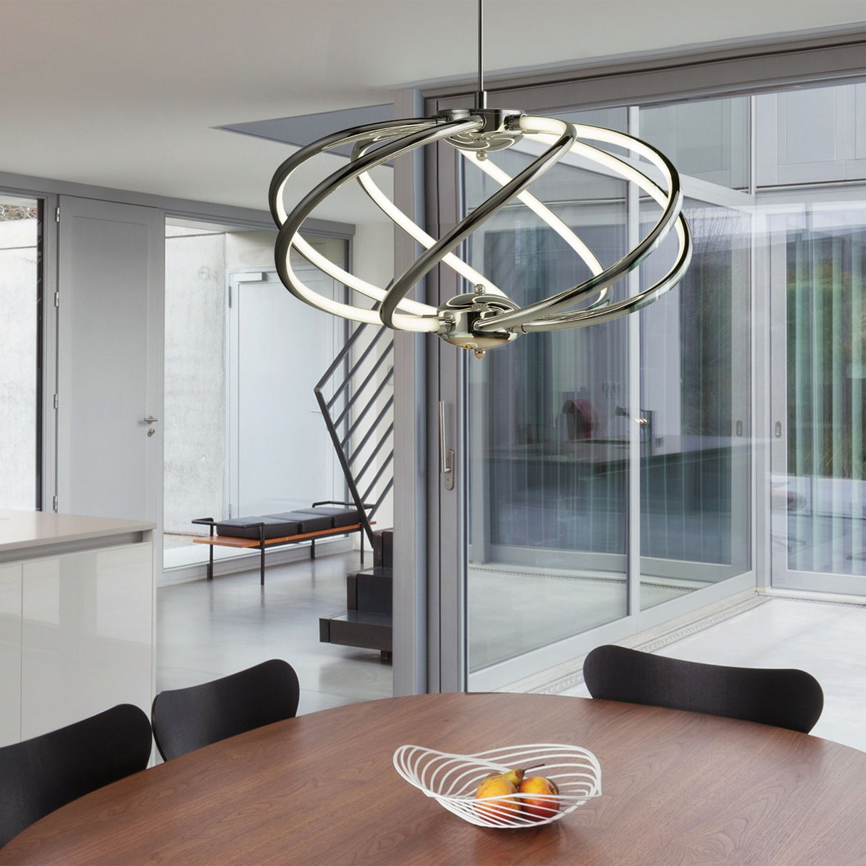Searchlight Electric Magic  7Lt Pendant  - Chrome Metal & Opal Acrylic 6500-7CC