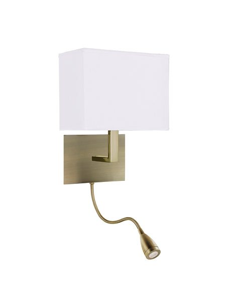 Searchlight Electric Hotel Wall Light- Antique Brass Metal & White Fabric 6519AB