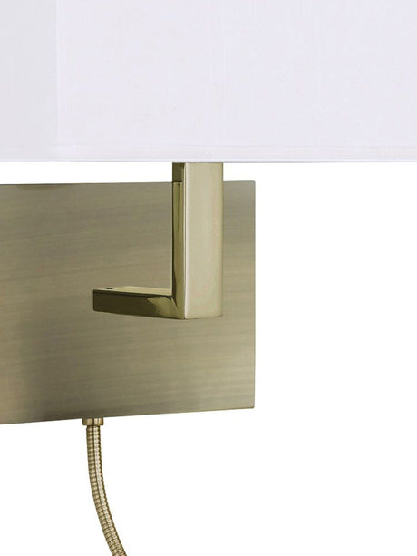 Searchlight Electric Hotel Wall Light- Antique Brass Metal & White Fabric 6519AB