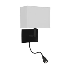 Hotel Wall Light - Matt Black Metal & White Fabric Shade