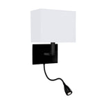 Searchlight Electric Hotel Wall Light - Matt Black Metal & White Fabric Shade 6519BK