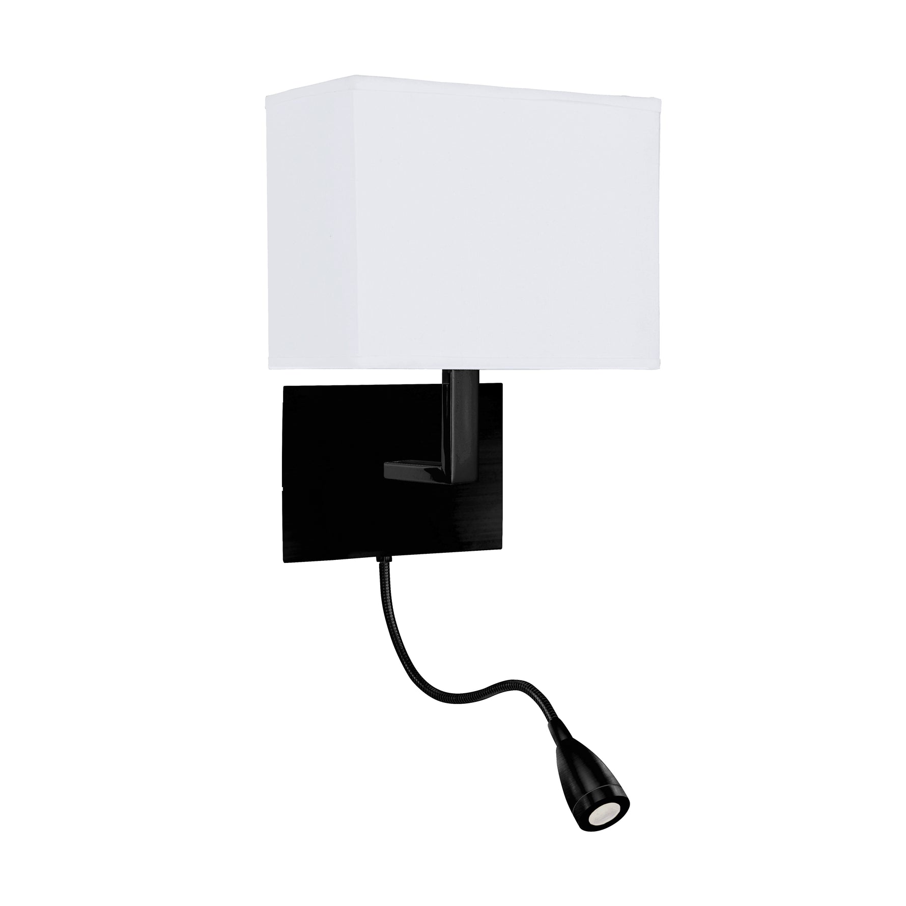 Searchlight Electric Hotel Wall Light - Matt Black Metal & White Fabric Shade 6519BK