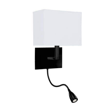 Searchlight Electric Hotel Wall Light - Matt Black Metal & White Fabric Shade 6519BK