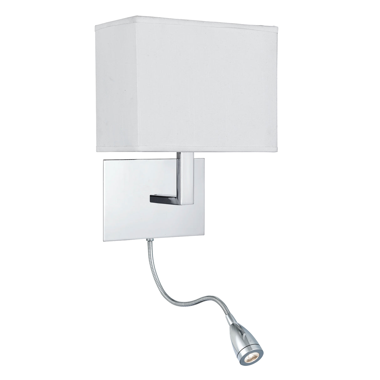 Hotel Wall Light - Chrome Metal & White Fabric Shade