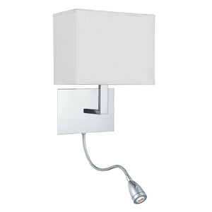 Hotel Wall Light - Chrome Metal & White Fabric Shade