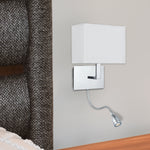 Searchlight Electric Hotel Wall Light - Chrome Metal & White Fabric Shade 6519CC