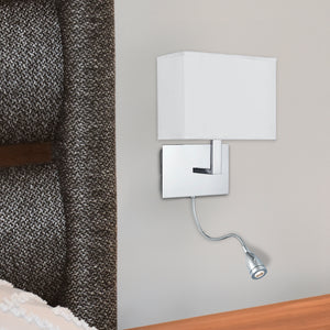 Searchlight Electric Hotel Wall Light - Chrome Metal & White Fabric Shade 6519CC
