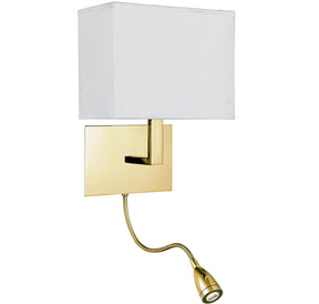 Hotel Wall Light- Satin Brass Metal & White Fabric Shade