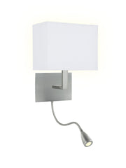 Hotel Wall Light with LED Reading Light - Satin Silver Metal