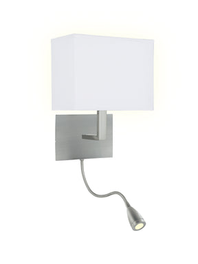Hotel Wall Light with LED Reading Light - Satin Silver Metal