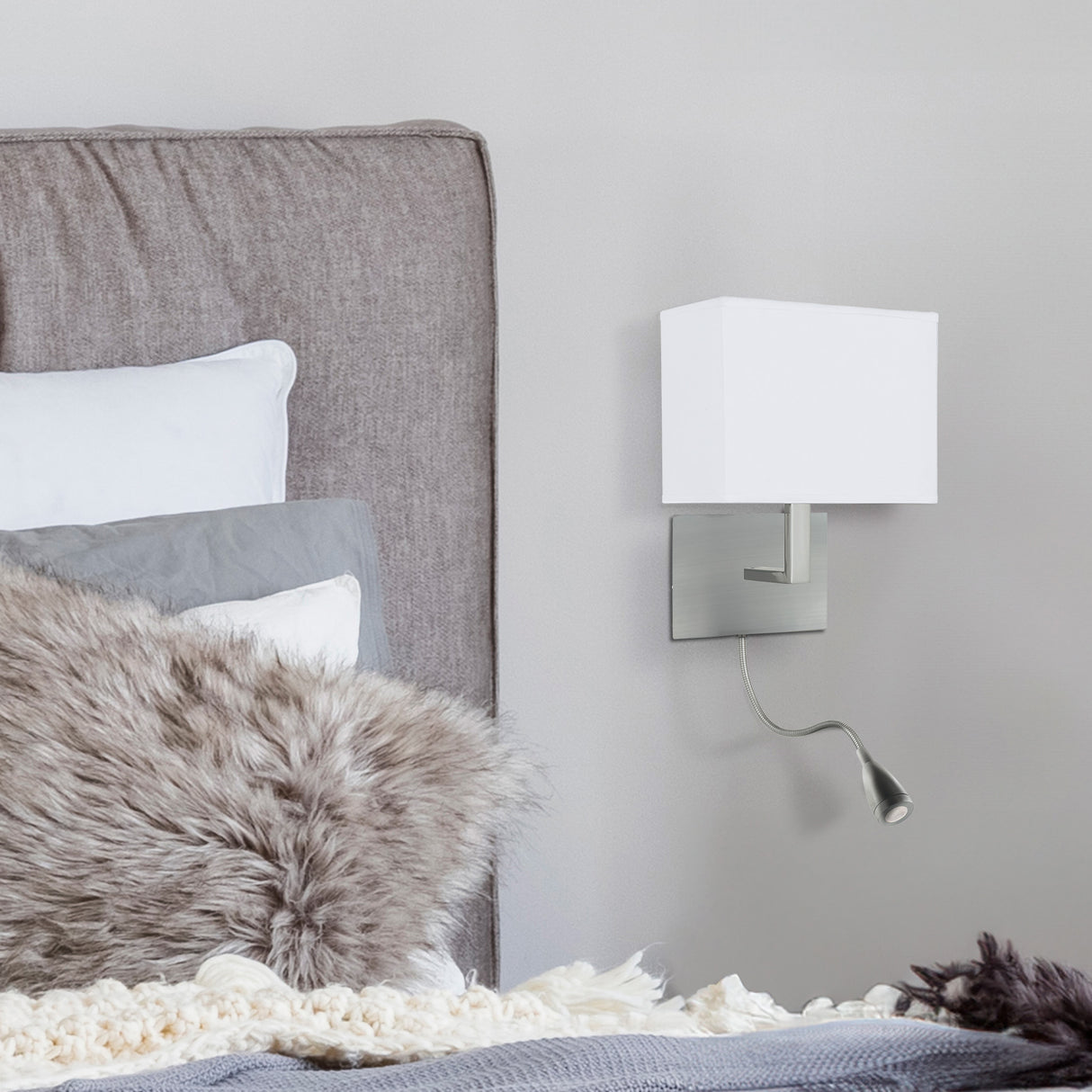 Searchlight Electric Hotel Wall Light with LED Reading Light - Satin Silver Metal 6519SS