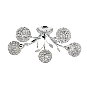 Searchlight Electric Bellis II 5Lt Semi-Flush - Chrome & Clear Glass Beads 6575-5CC