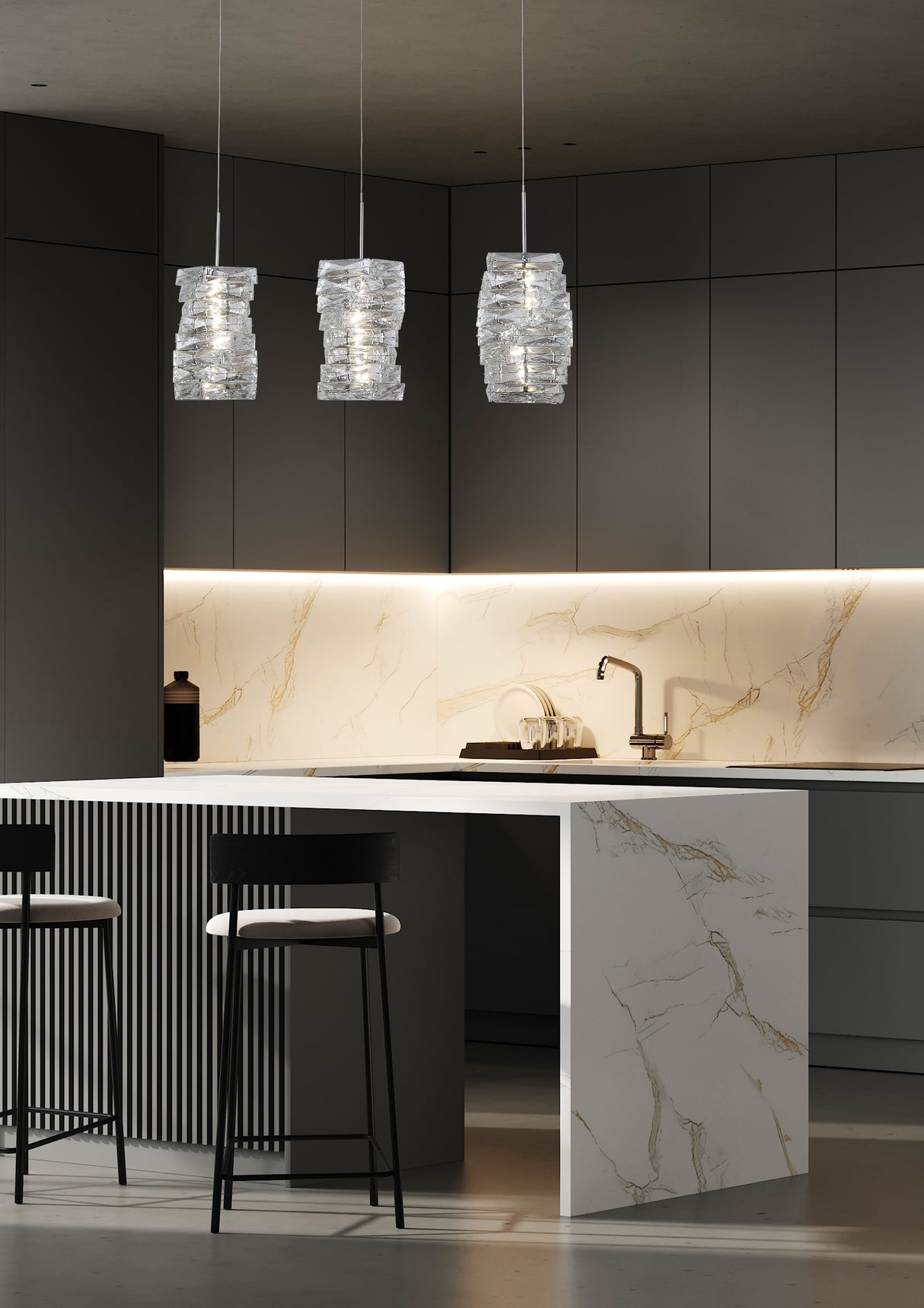 Searchlight Electric Modena LED 3Lt Bar Pendant, Chrome with Clear Crystal 65811-3CC