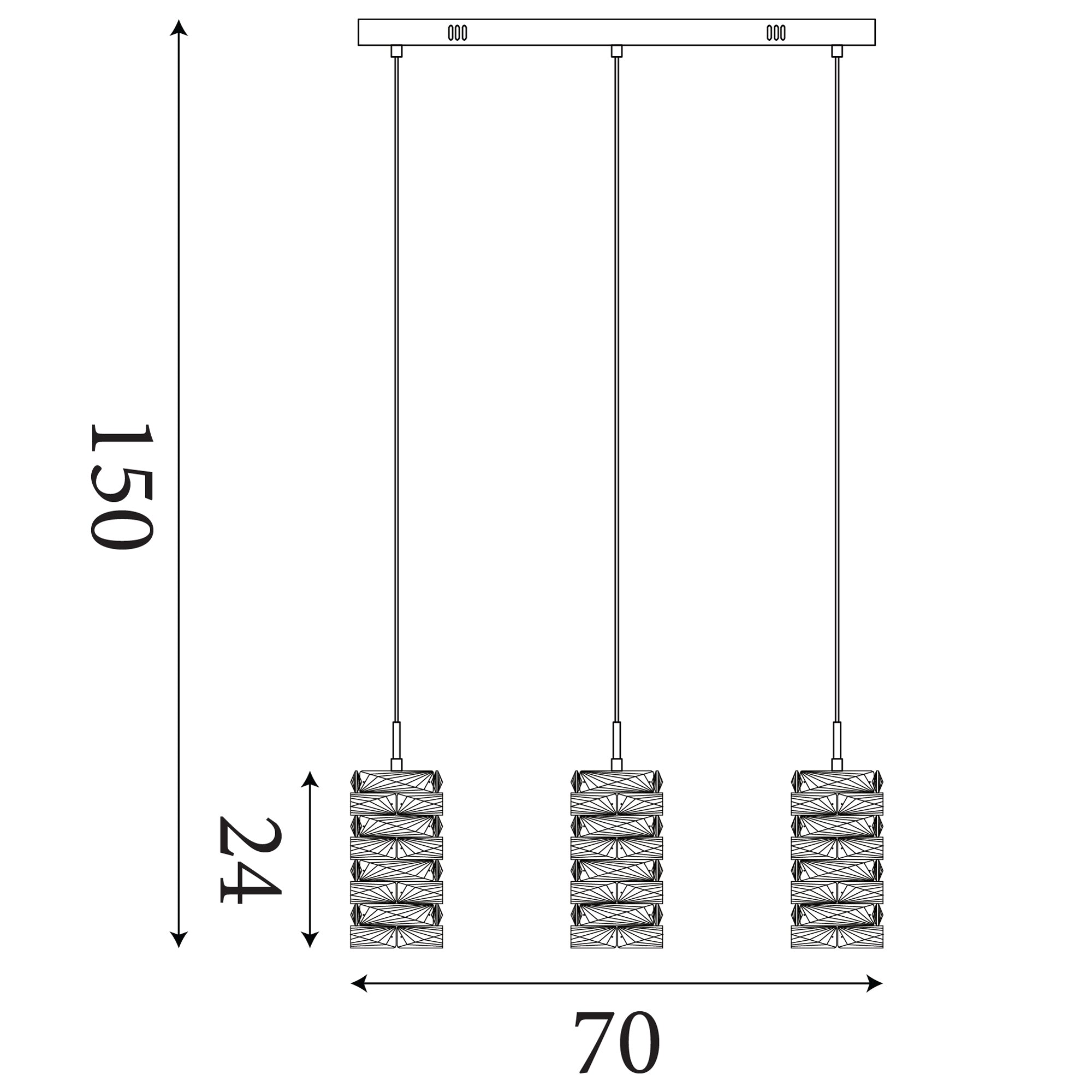 Searchlight Electric Modena LED 3Lt Bar Pendant, Chrome with Clear Crystal 65811-3CC