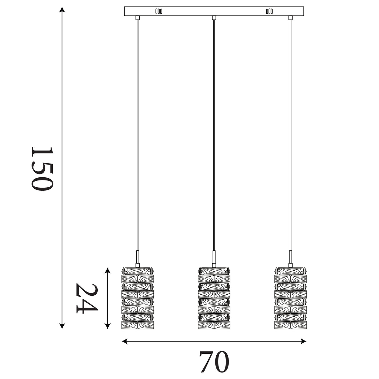Searchlight Electric Modena LED 3Lt Bar Pendant, Chrome with Clear Crystal 65811-3CC