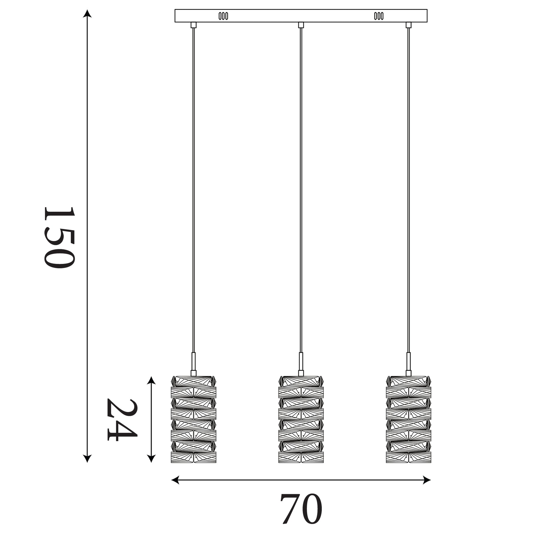 Searchlight Electric Modena LED 3Lt Bar Pendant, Chrome with Clear Crystal 65811-3CC
